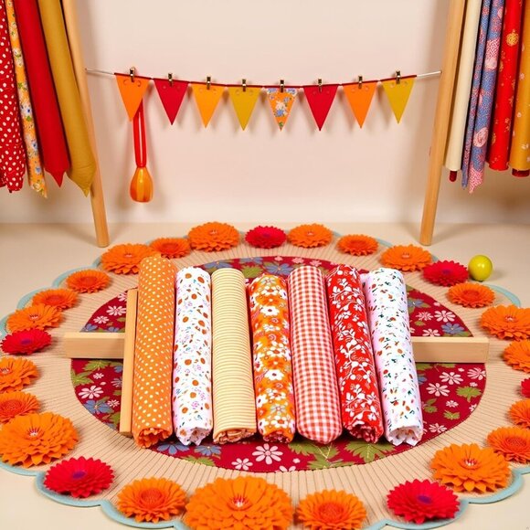 Brand New Orange Cotton Fabric 10x10in Floral Dot Art, Crafts, Sewing - Picture 2 of 9